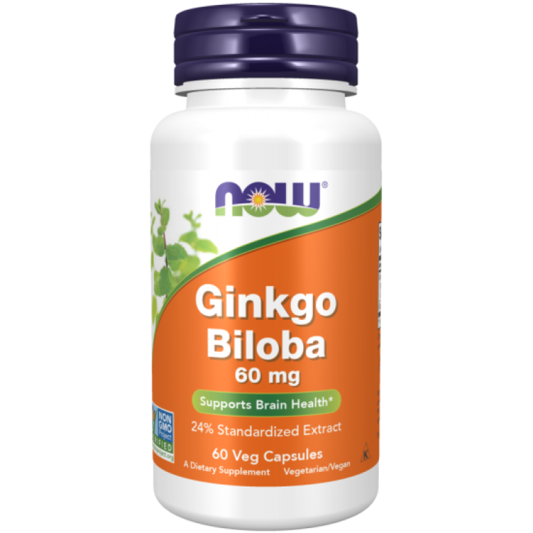 Now - Ginkgo Biloba, Double Strength 60 mg - 60 db Veg Capsules