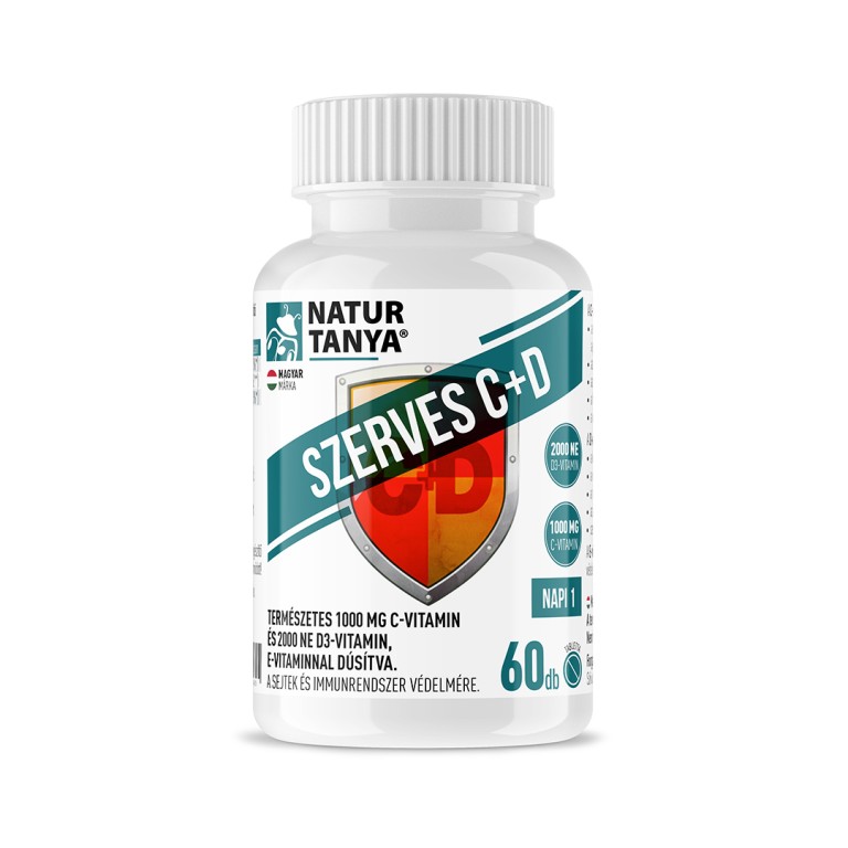 Natur Tanya - Szerves C+D - 1000 mg C-vitamin és 2000 NE D3-vitamin, E-vitaminnal dúsítva - 60 db